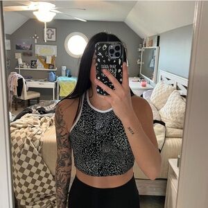 Fabletics Black and White Patterned Crop Top